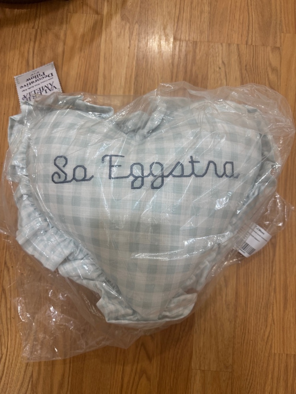 “So Eggstra” Easter Pillow 🐣 Pastel Blue Gingham Spring Decor
